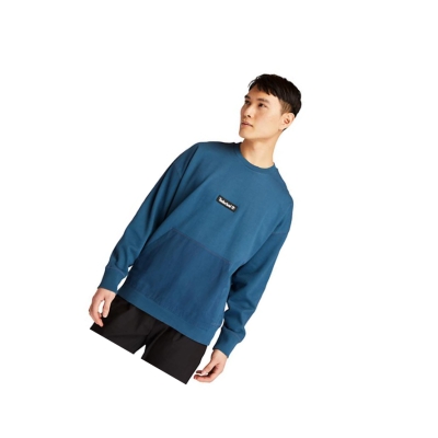 Men's Timberland Garment-Dyed Graphic Sweatshirt Blue | URX-504329