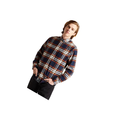 Men's Timberland Heavy Flannel Checked Shirts Navy | NRP-817406