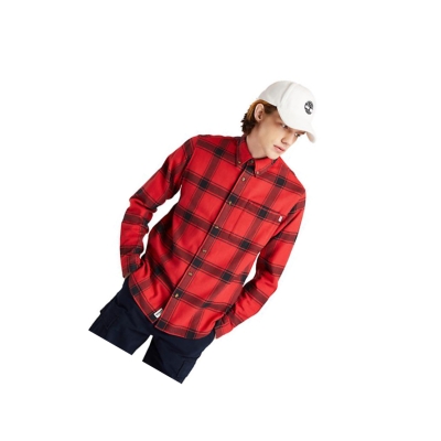 Men's Timberland Heavy Flannel Checked Shirts Red | PEL-928035