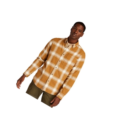 Men's Timberland Heavy Flannel Checked Shirts Brown | XNI-508612