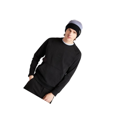 Men's Timberland Heavyweight Crewneck Logo Sweatshirt Black | YIK-697253