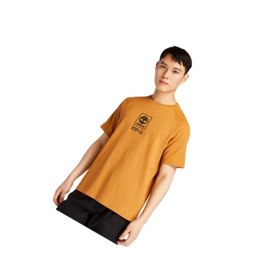 Men's Timberland Heavyweight Logo T Shirts Yellow | EDV-543610