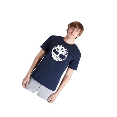 Men's Timberland Kennebec River Tree Logo T Shirts Navy | CWO-260713