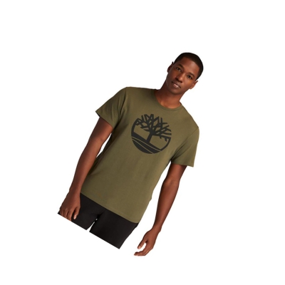 Men's Timberland Kennebec River Tree Logo T Shirts Dark Green | NWH-940675