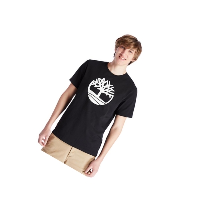 Men's Timberland Kennebec River Tree Logo T Shirts Black | ZGT-426059