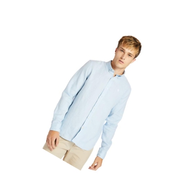 Men's Timberland Mill River LS Linen Shirts Light Blue | GCK-762834