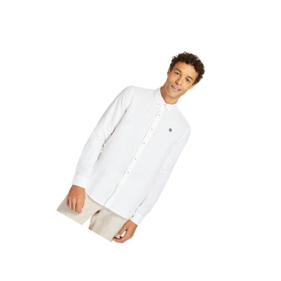 Men's Timberland Mill River LS Linen Shirts White | LFI-320859