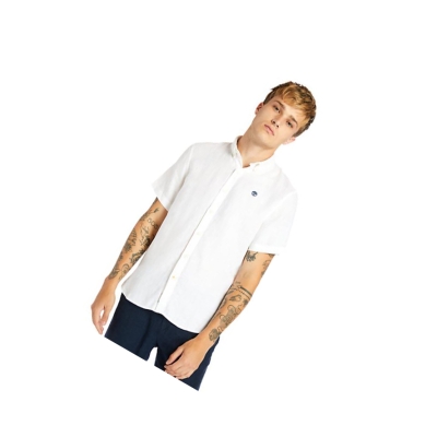 Men's Timberland Mill River Short-sleeve Linen Shirts White | ZED-684097