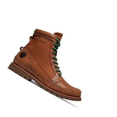 Men's Timberland Moto Guzzi x Timberland® Original Leather Original 6-inch Boots Brown | HAC-547091