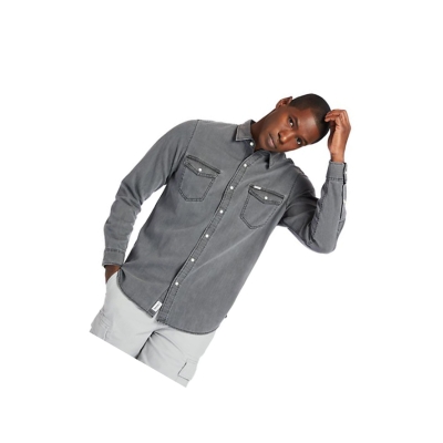 Men's Timberland Mumford River Denim Shirts Grey | XPC-760412