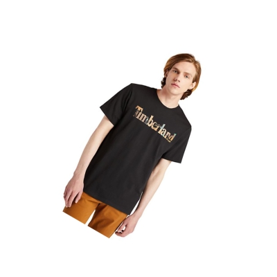 Men's Timberland Outdoor Heritage Camo-Logo T Shirts Black | PJS-782569