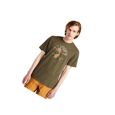 Men's Timberland Outdoor Heritage Camo Tree T Shirts Green | TDB-843270