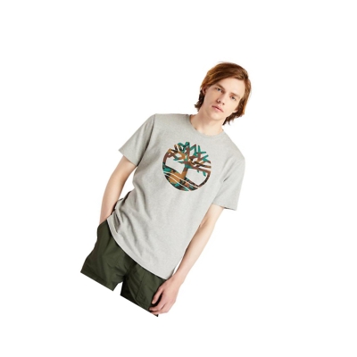 Men's Timberland Outdoor Heritage Camo Tree T Shirts Grey | YTE-460985