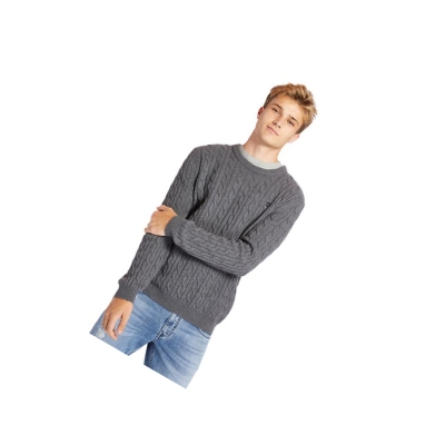 Men's Timberland Phillips Brook Cable-knit Sweater Dark Grey | OTG-103769