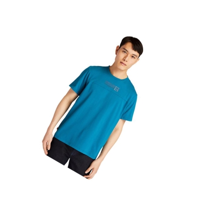 Men's Timberland Raised-print Logo T Shirts Teal | JLD-597381