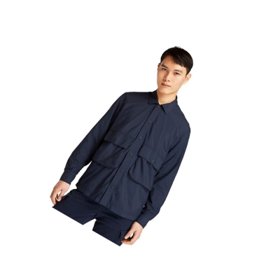 Men's Timberland Solid Shirt Jackets Navy | HAC-847910