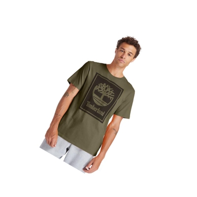 Men's Timberland Stack Logo T Shirts Green | ICH-512948