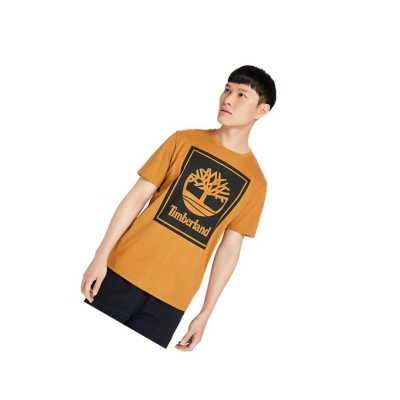 Men's Timberland Stack Logo T Shirts Orange Black | KYE-806975