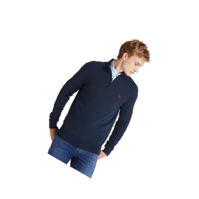 Men's Timberland Williams River Zip-neck Sweater Navy | XQV-194386