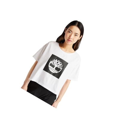 Women's Timberland Cropped Logo T Shirts White | BND-308256