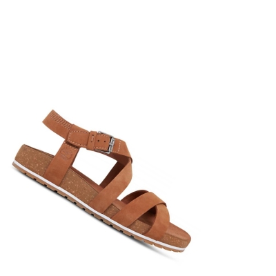 Women's Timberland Malibu Waves Ankle Strap Sandals Brown | WQC-953674